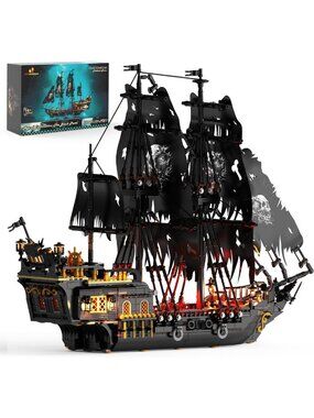 Black Pirate Ship Model Kit with LED Lights - Perfect for Adults & Collectors
